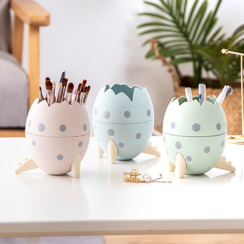 Compatible with Apple, Desktop Storage Box Pen Holder Makeup Brush Organizer Eyebrow Pencil Glasses Dinosaur Egg Storage Bucket Fashion Cartoon Tripod